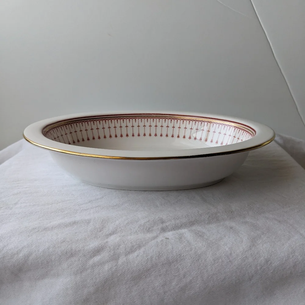 Vintage Spode Kensington Bone China Red Gold Oval Serving Bowl